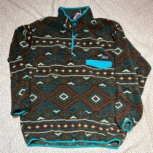 Patagonia Synchilla Men’s Teal & Brown Aztec Zip-Up Fleece no stains or holes.